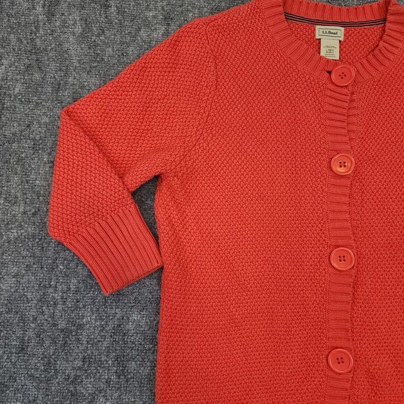 LL Bean Sweater Womens Large Pink Coral Chunky Knit Button Down Cozy Cardigan - Picture 8 of 14